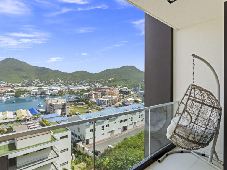 Balcony lagoon view apartment D-414 The Hills Residence Sint Maarten